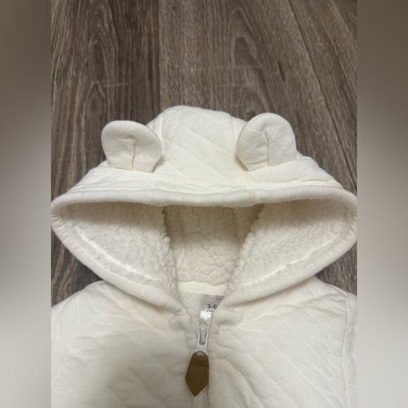 Carters Baby Fleece Lined Quilted Bear Ear Hooded Jacket Size 3-6 Months Ivory - Picture 4 of 6